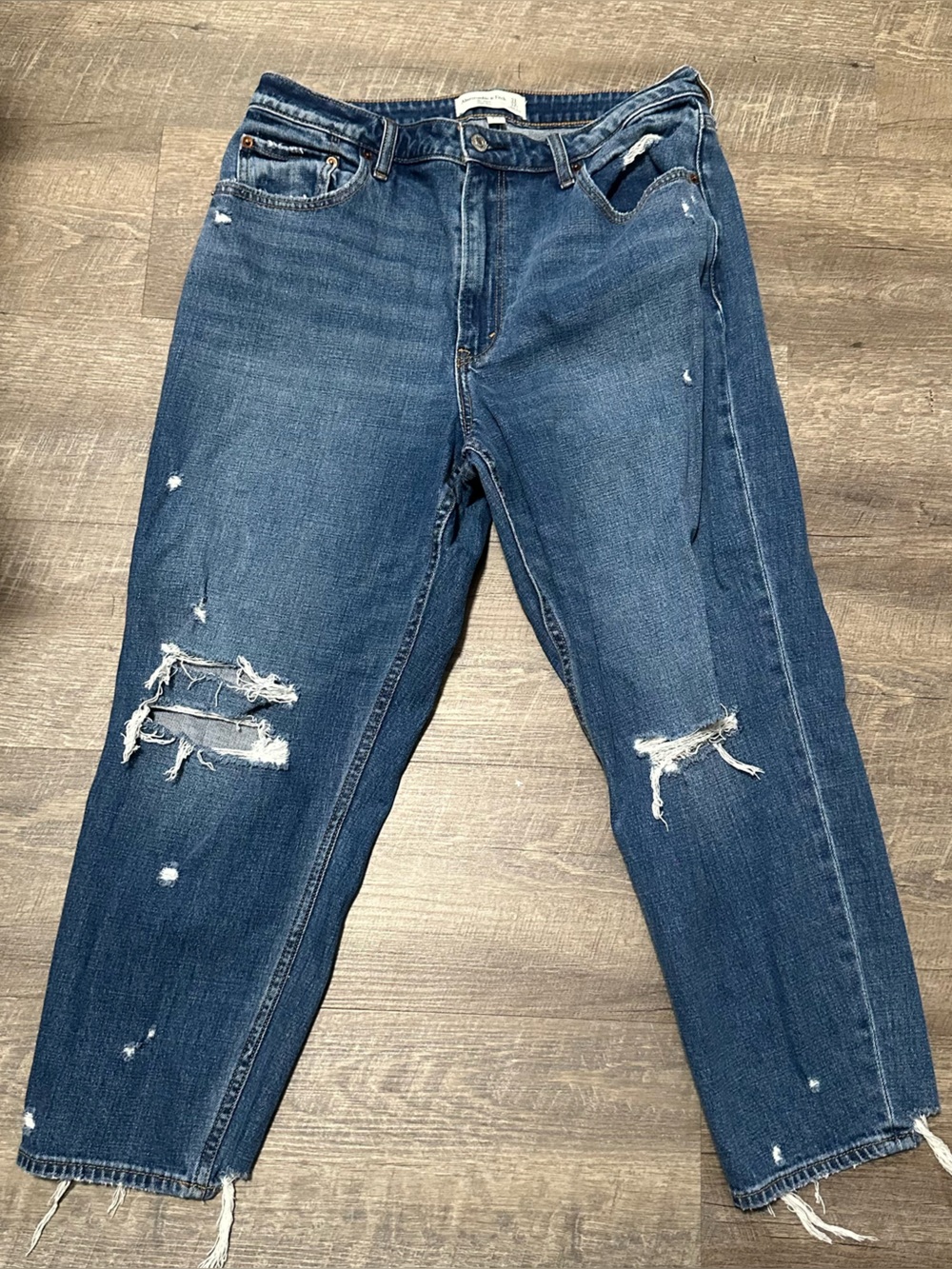 Abercrombie & Fitch Distressed Dark Blue Relaxed Jeans